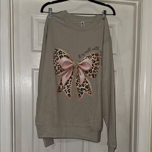 Leopard Bow Crew Neck Sweater
